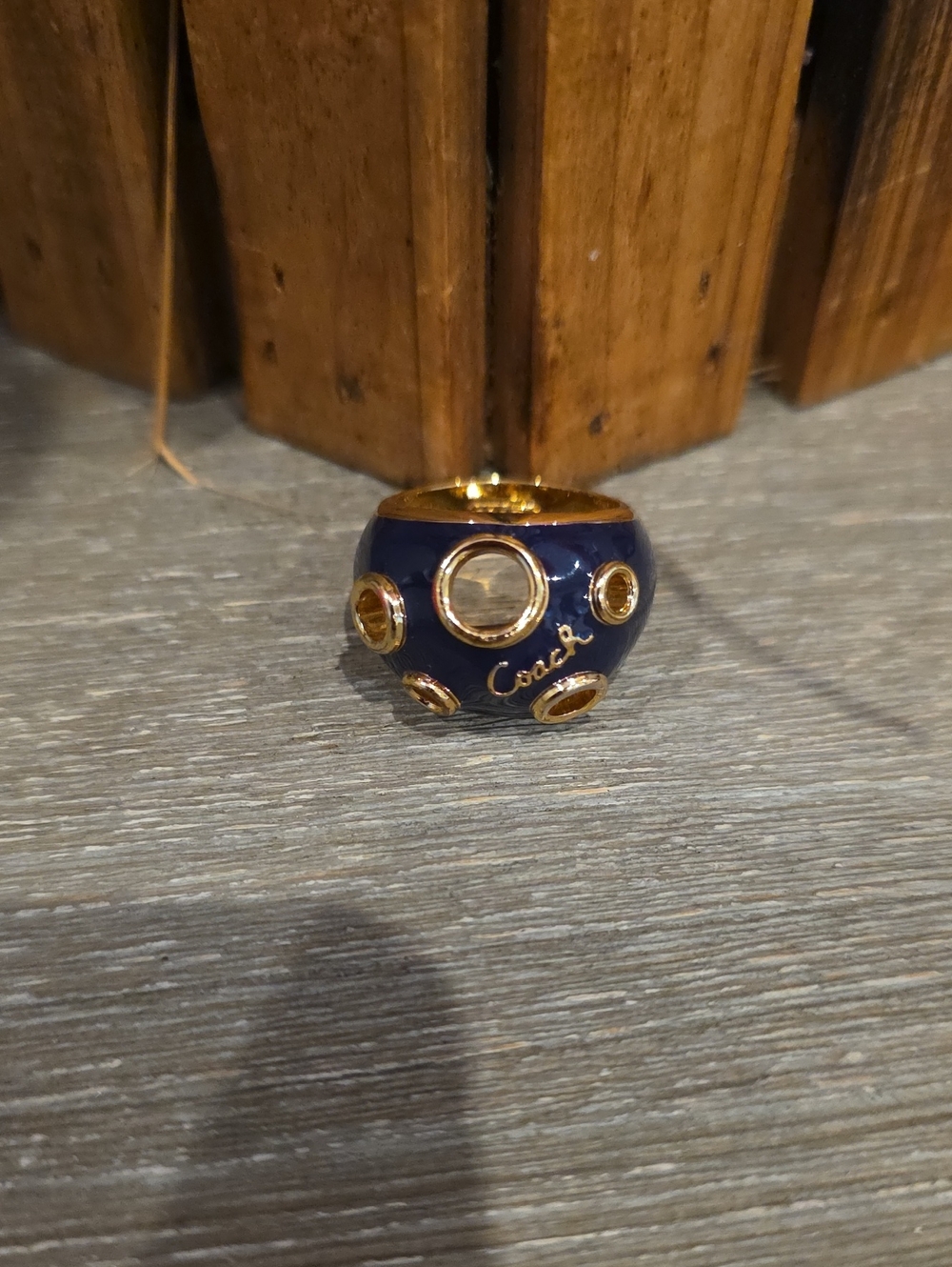 Coach Gold Toned And Black Enamel Y2K Ring Size 9